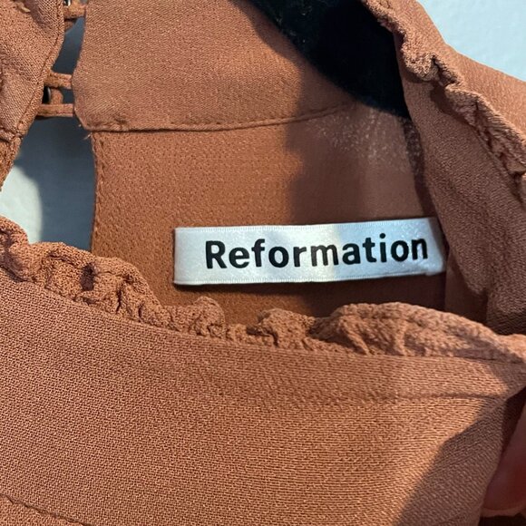 EUC Reformation Jourdan Viscose Victorian Mini Dress Brown Medium - Picture 7 of 9